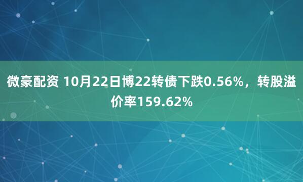 微豪配资 10月22日博22转债下跌0.56%，转股溢价率159.62%