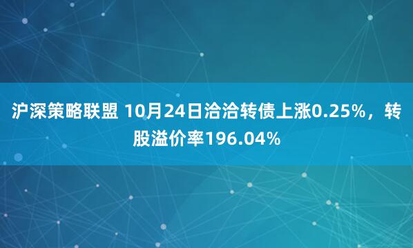 沪深策略联盟 10月24日洽洽转债上涨0.25%，转股溢价率196.04%