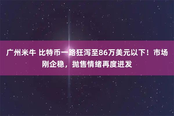 广州米牛 比特币一路狂泻至86万美元以下！市场刚企稳，抛售情绪再度迸发